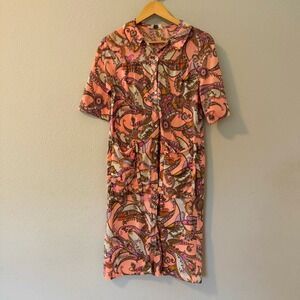 Vintage 60s nylon nightgown robe housecoat psychedelic paisley peach pink sz M